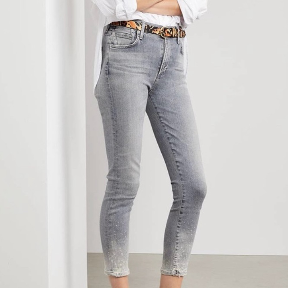 Citizens of Humanity cool gray jeans with cool splash look at bottom.